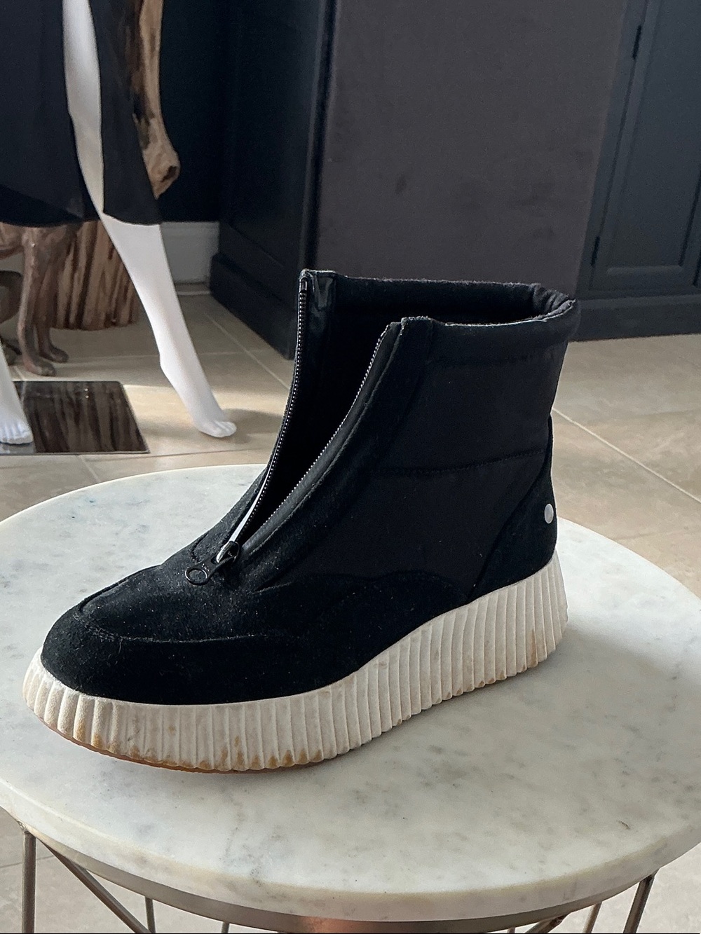 White Mountain Black Zip-Front Platform Ankle Booties